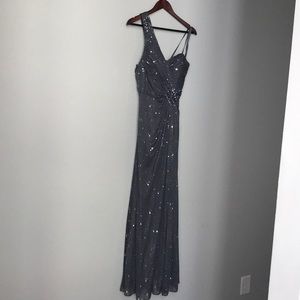 One shoulder Grey and silver gown size 6